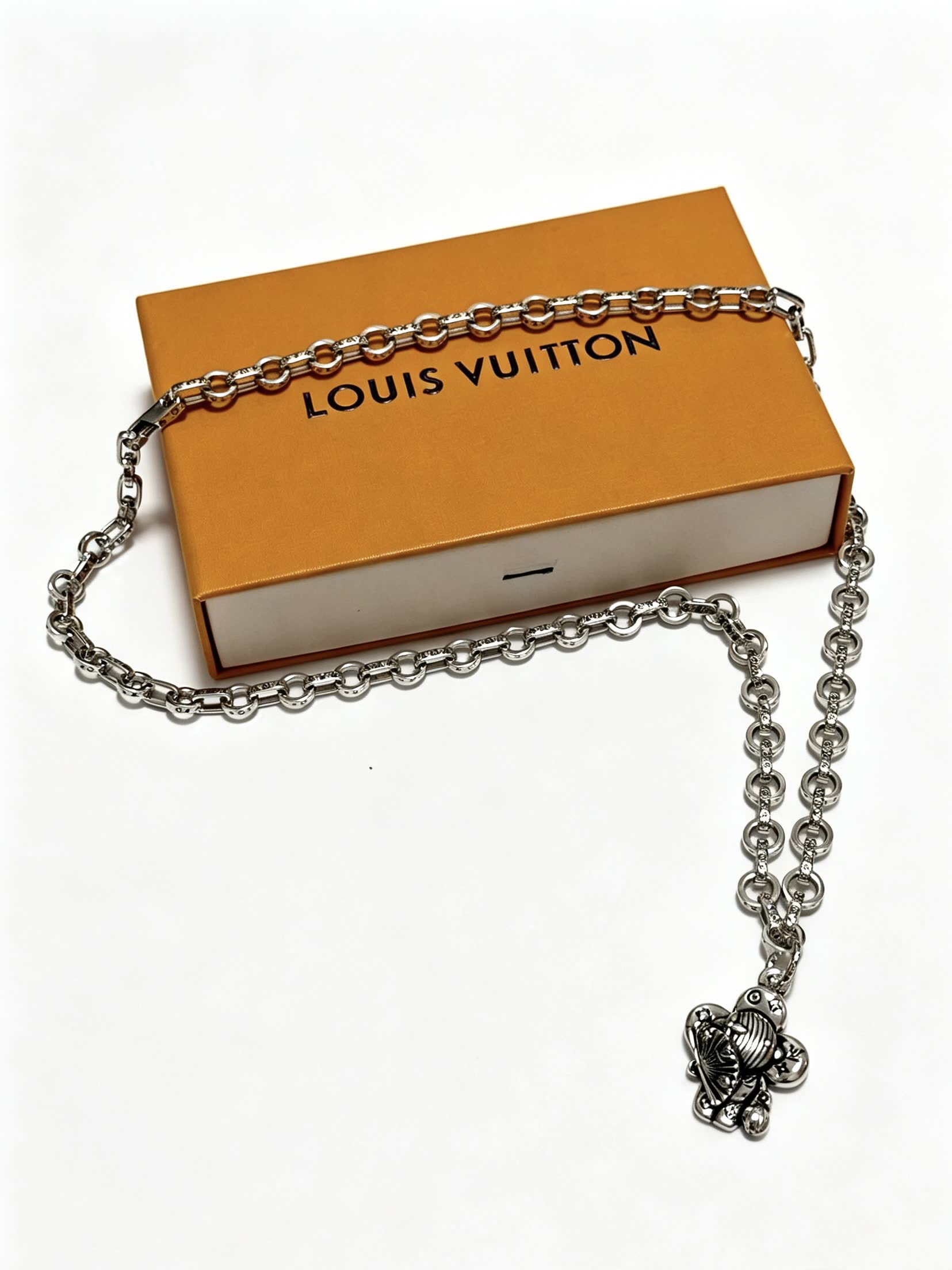 Louis Vuitton Silver Chain Necklace with Medallion
